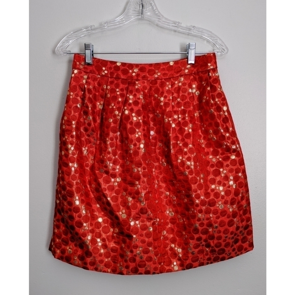 Anthro Lauren Moffatt Red and Gold Bubble Skirt